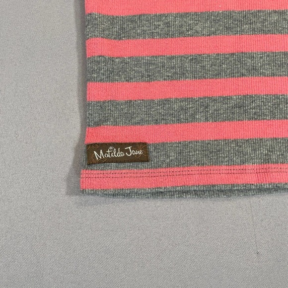 Matilda Jane Tank Top Girls Size 8 Travel Log Striped Gray and Pink Ruffled - Picture 7 of 7